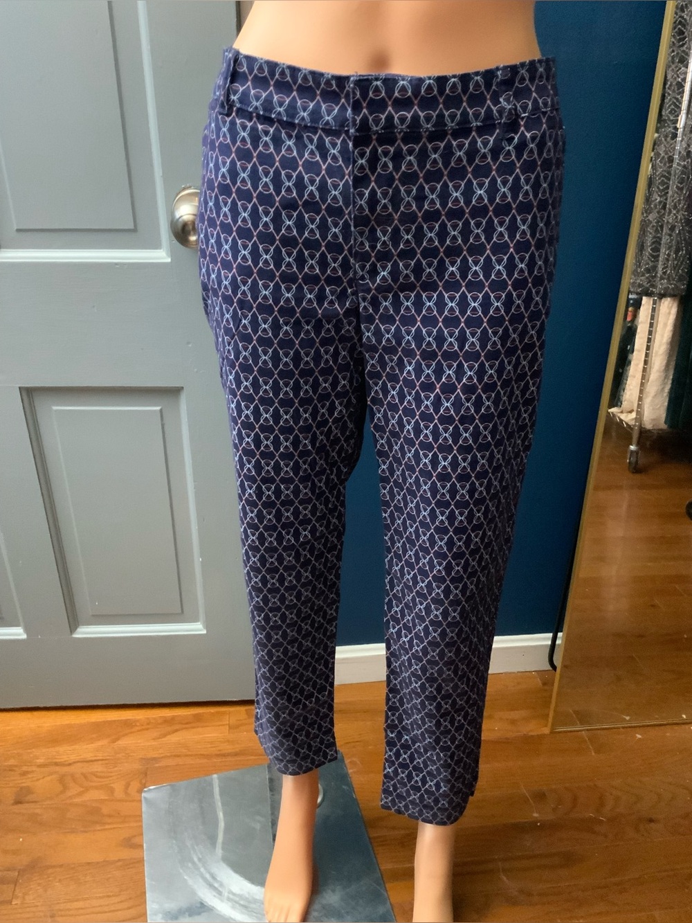 Joe Fresh Navy Patterned Cropped Pants